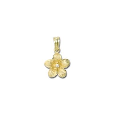 14kt Yellow Gold 8mm Hawaiian Plumeria with Diamond Pendant