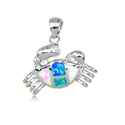 Sterling Silver Hawaiian Crab Shaped Rainbow Opal Pendant