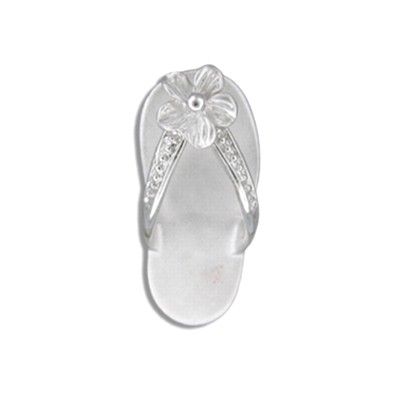 Sterling Silver Hawaiian Slipper with Plumeria Design Pendant (S)