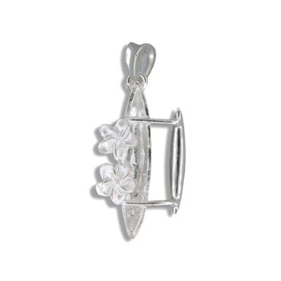 Sterling Silver Hawaiian Canoe and Plumeria Design Pendant 