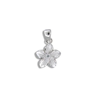 Sterling Silver Hawaiian 10MM Plumeria with CZ Design Pendant