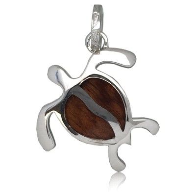 Sterling Silver Hawaiian Koa Wood Large HONU Pendant