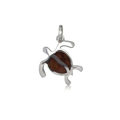 Sterling Silver Hawaiian Koa Wood HONU Pendant (S)