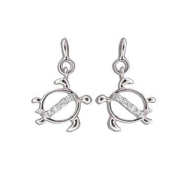 14kt White Gold Diamond Hawaiian HONU Dangle Earrings