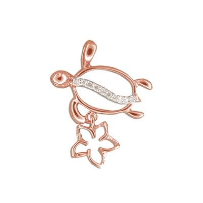 14kt Rose Gold Diamond Hawaiian HONU with Cut-Out Plumeria Pendant