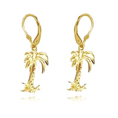 14kt Yellow Gold Hawaiian Palm Tree Lever Back Earrings