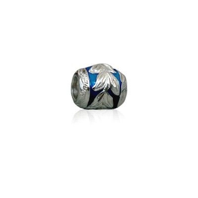 Sterling Silver Hawaiian Rhodium Blue Enamel Maile Charm Bead