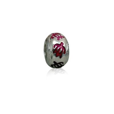 Sterling Silver Hawaiian Rhodium Red Enamel HONU Charm Bead