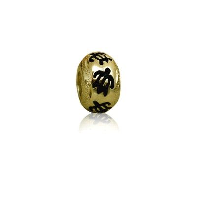 Hawaiian Yellow Gold Plated Black Enamel HONU Bead Charm