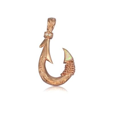 Sterling Silver Hawaiian Pink Opal Fish Hook Pendant