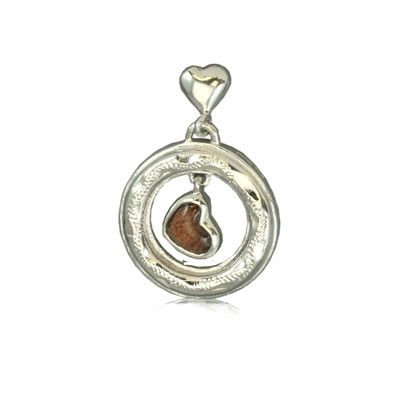 Sterling Silver Hawaiian Koa Wood Heart in Circle Pendant