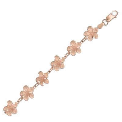 14kt Rose Gold 10mm Plumeria Leis and Rope Bracelet