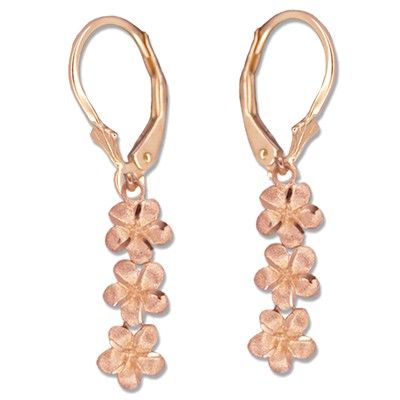 14kt Rose Gold Triple Plumeria Lever Back Earrings