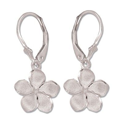 14kt White Gold 12mm Plumeria Lever Back Earrings