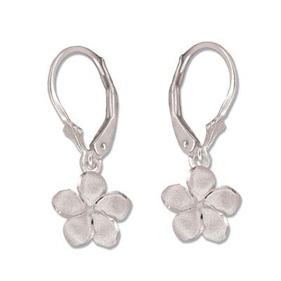 14kt White Gold 10mm Plumeria Lever Back Earrings