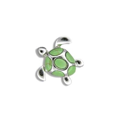 Sterling Silver Hawaiian Sea Turtle Green Turquoise Pendant