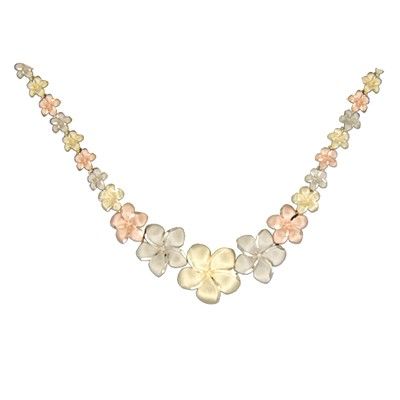 14kt Tri-Color Gold Hawaiian Plumeria Graduated Necklace