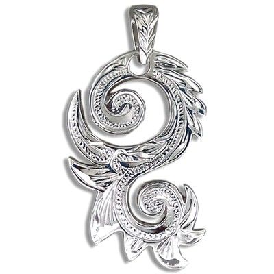 Fine Engraved Sterling Silver Fancy Men's Two Sided Hawaiian Scroll Pendant