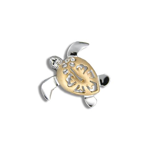 14kt Yellow Gold Diamond Hawaiian Hibiscus Honu Pendant (S)