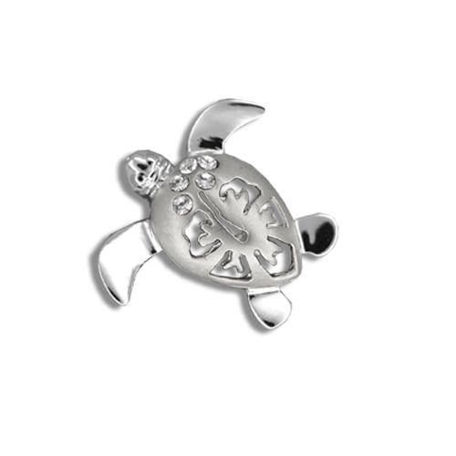 14kt White Gold Diamond Hawaiian Hibiscus Honu Pendant (M) 