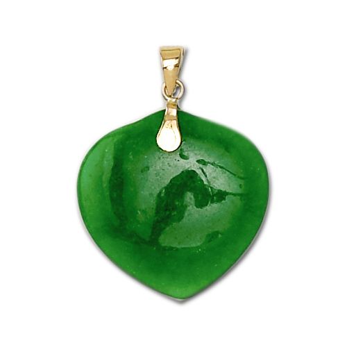 14KT Yellow Gold Peach Shaped Green Jade Pendant