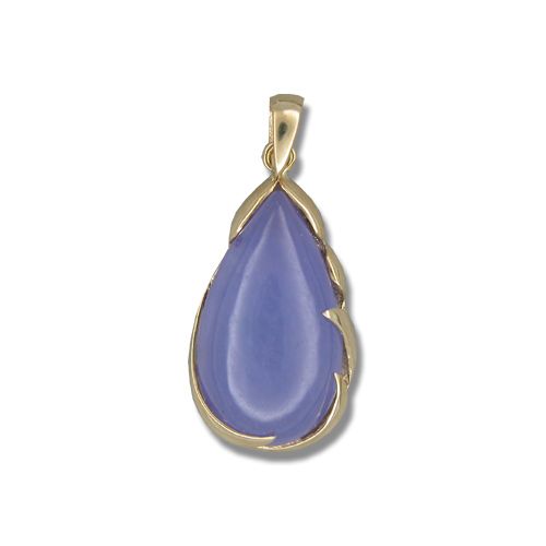 14KT Yellow Gold Purple Jade Tear Drop Pendant