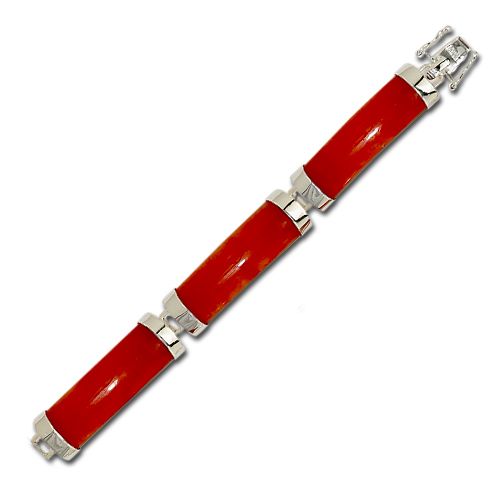 Sterling Silver Good Fortune Red Jade Bar Bracelet