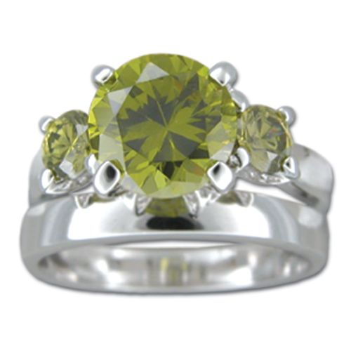 Sterling Silver Minimalist Triple Round-Cut Peridot Green CZ Stacking Ring